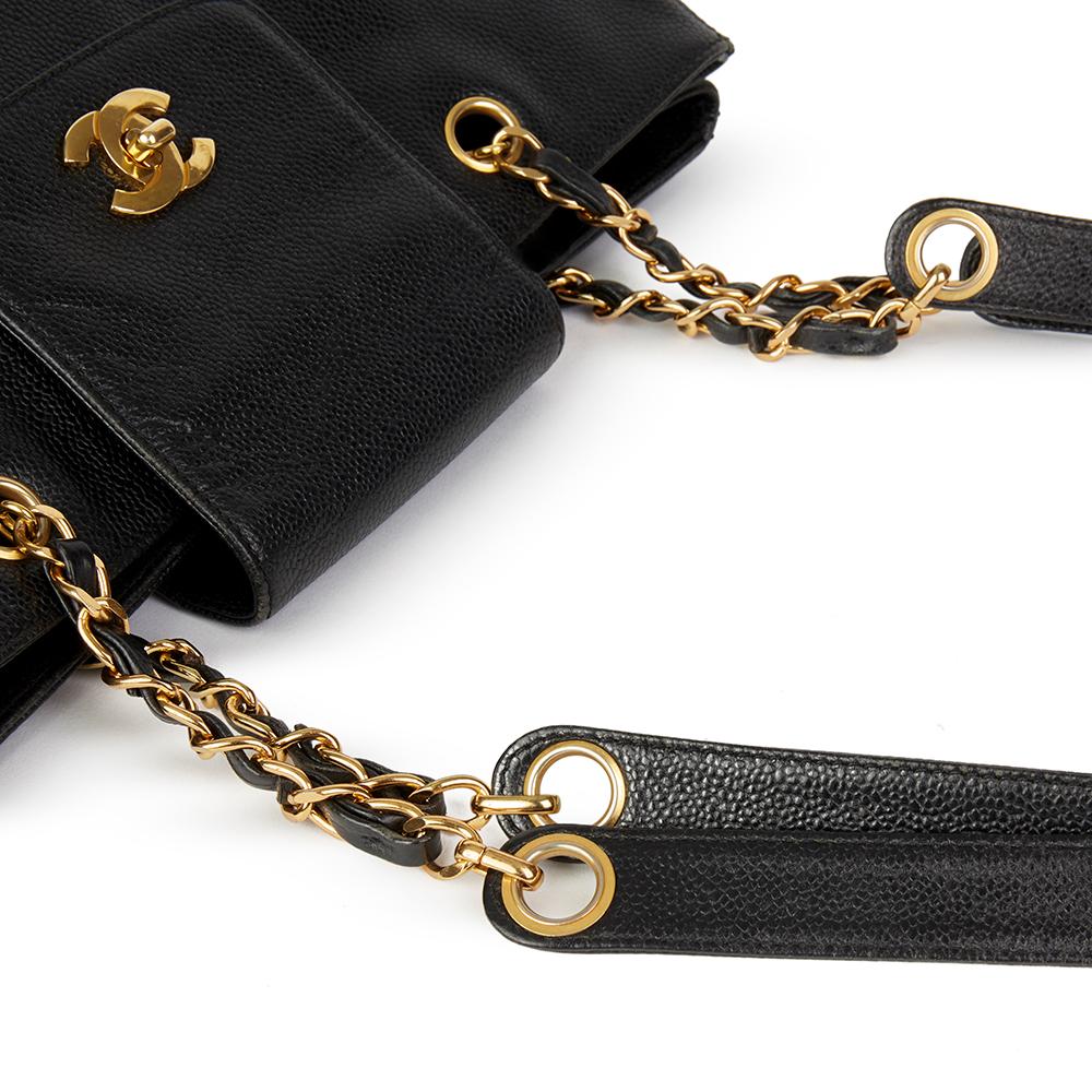 Chanel Black Caviar Leather Vintage Classic Shoulder Bag  3