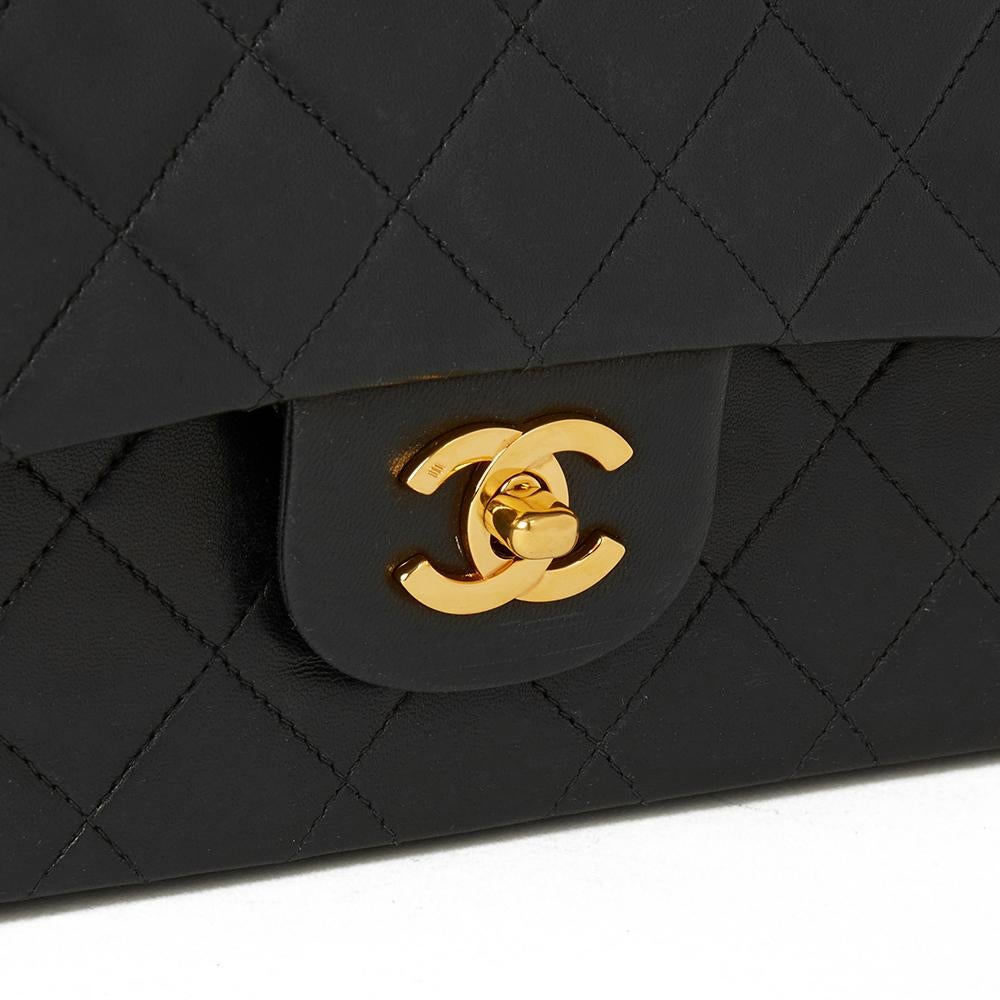 1992 Chanel Black Quilted Lambskin Vintage Medium Classic Double Flap Bag  1