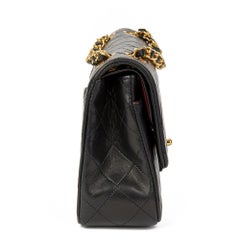 1990 Chanel Black Quilted Lambskin Vintage Small Classic Double Flap Bag