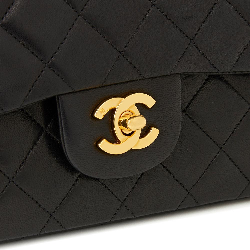 1990 Chanel Black Quilted Lambskin Vintage Small Classic Double Flap Bag 1