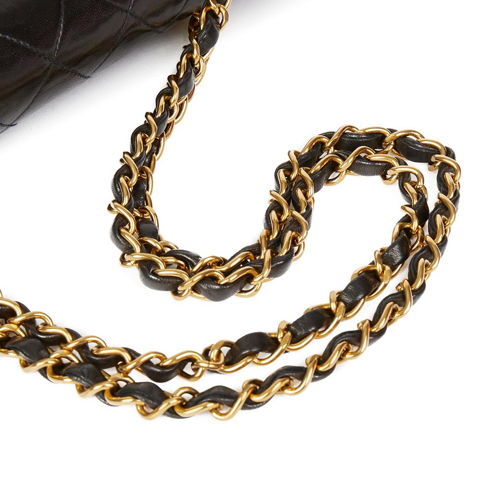 Black 1992 Chanel Blsck Quilted Lambskin Vintage Small Classic Double Flap Bag