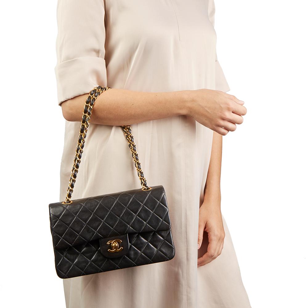 1992 Chanel Blsck Quilted Lambskin Vintage Small Classic Double Flap Bag 2
