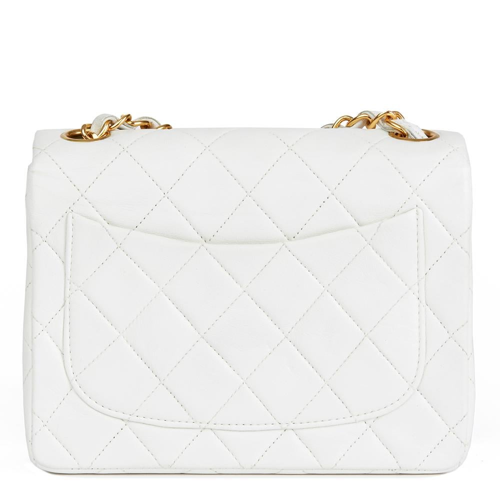 Chanel White Quilted Lambskin Vintage Mini Flap Bag, 1990s  In Excellent Condition In Bishop's Stortford, Hertfordshire