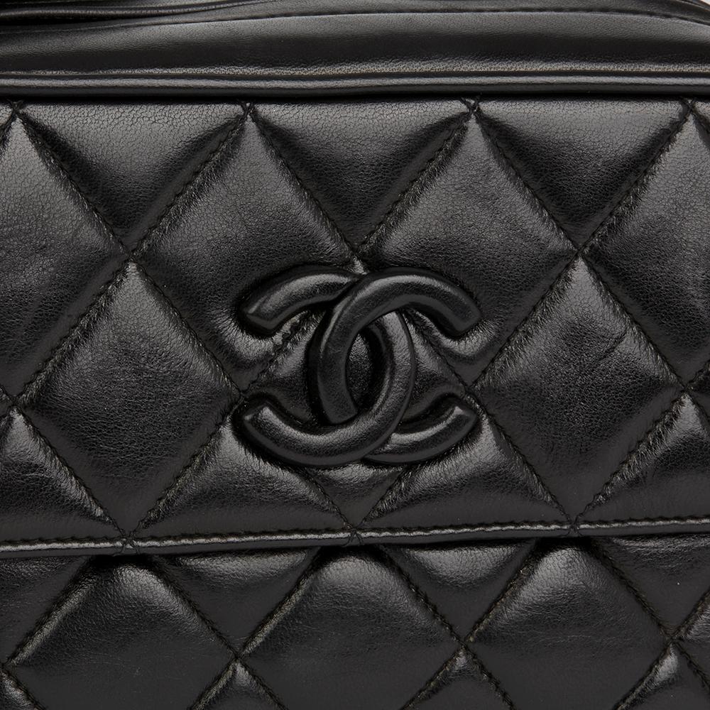 Women's 1994 Chanel Black Quilted Lambskin Vintage Leather Logo Fringe Camera Bag