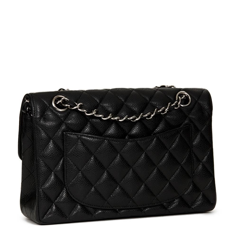Women's 2000s Chanel Black Quilted Caviar Leather Small Classic Double Flap Bag 