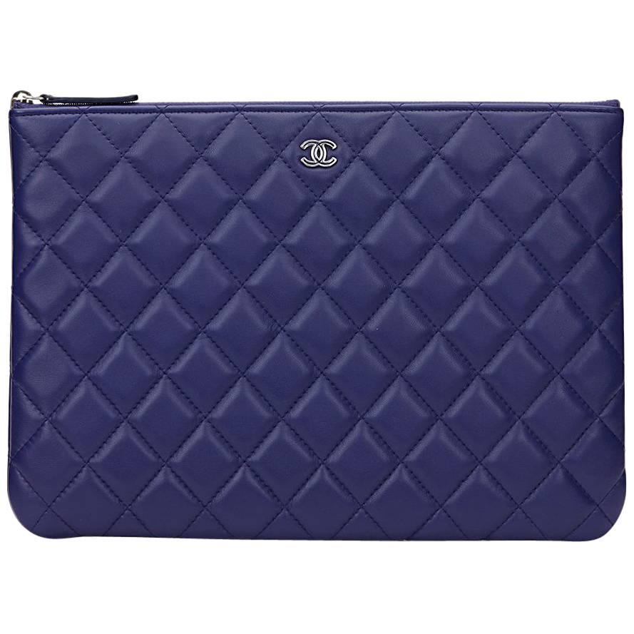 2016 Chanel Blue Quilted Lambskin Medium O Case
