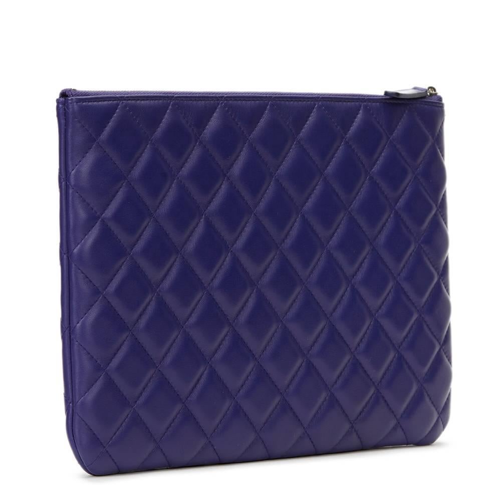 2016 Chanel Blue Quilted Lambskin Medium O Case 2
