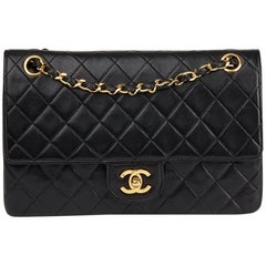 1988 Chanel Black Quilted Lambskin Vintage Medium Classic Double Flap Bag