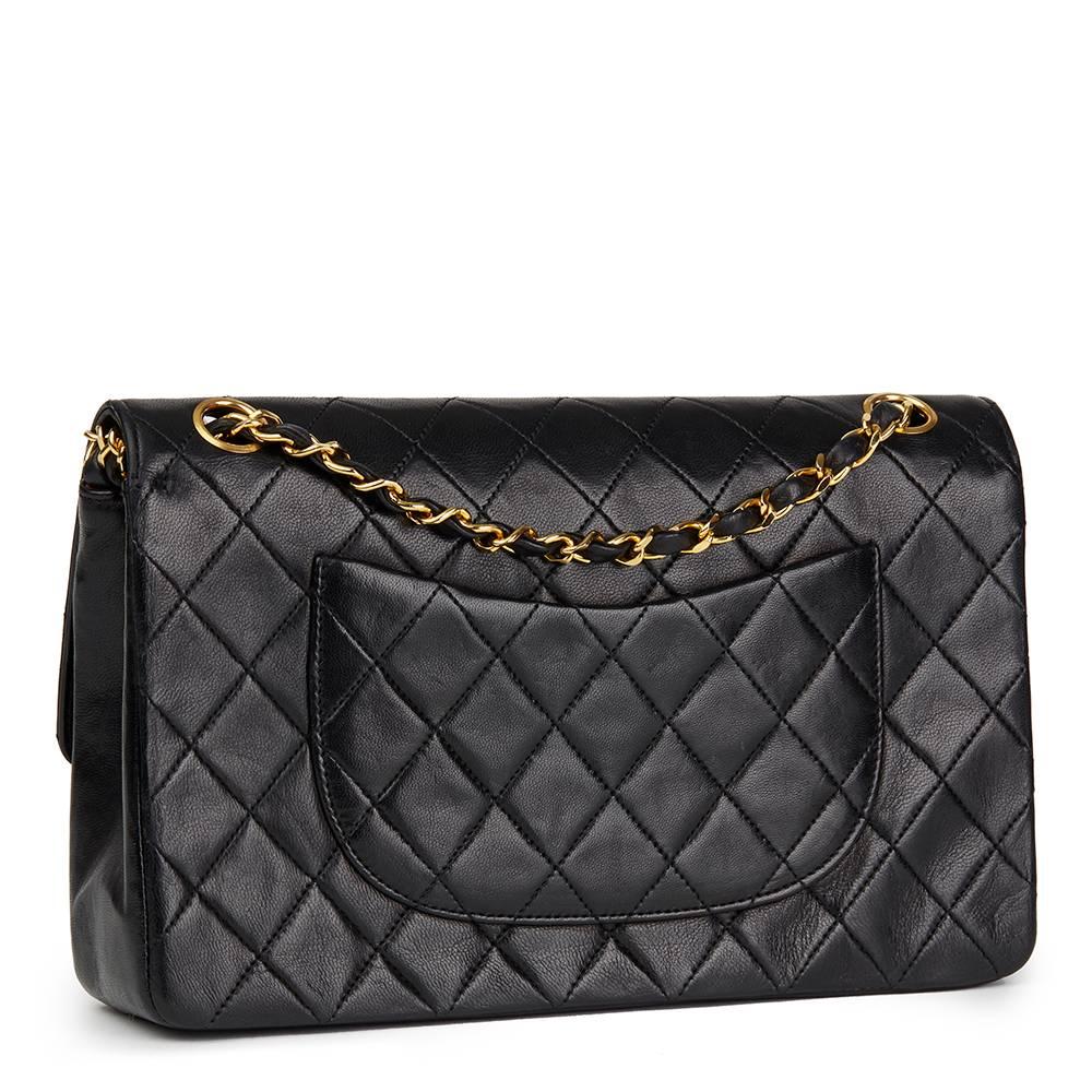 1988 Chanel Black Quilted Lambskin Vintage Medium Classic Double Flap Bag In Excellent Condition In Bishop's Stortford, Hertfordshire