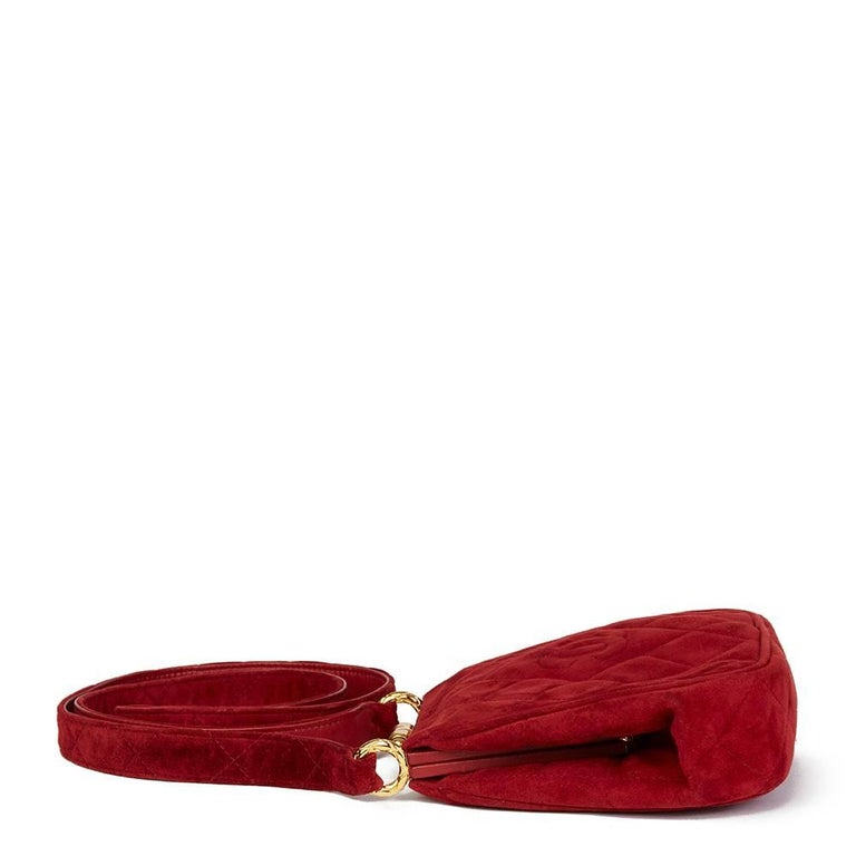 1993 Chanel Red Quilted Velvet Timeless Frame Bag at 1stDibs