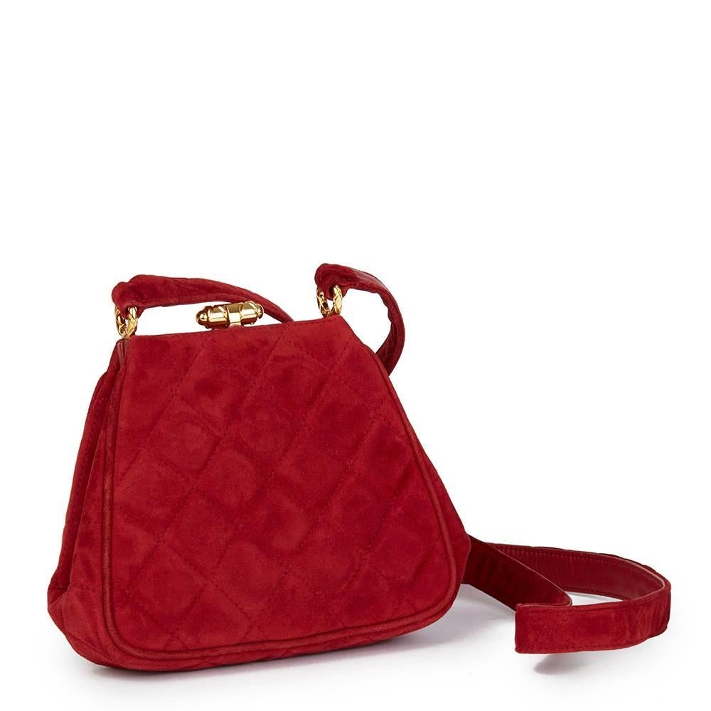 1993 Chanel Red Quilted Velvet Timeless Frame Bag  In Good Condition In Bishop's Stortford, Hertfordshire