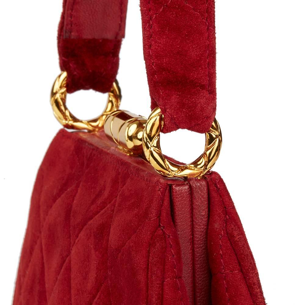 Women's 1993 Chanel Red Quilted Velvet Timeless Frame Bag 