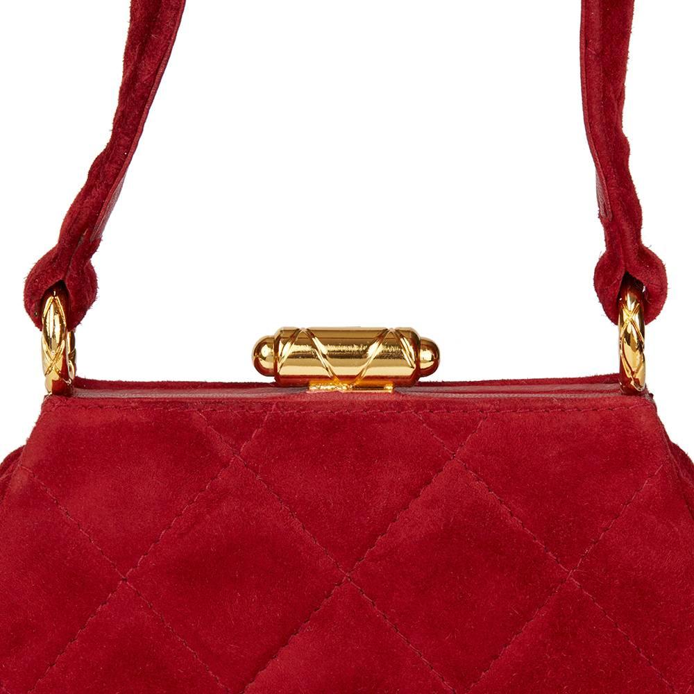1993 Chanel Red Quilted Velvet Timeless Frame Bag  1