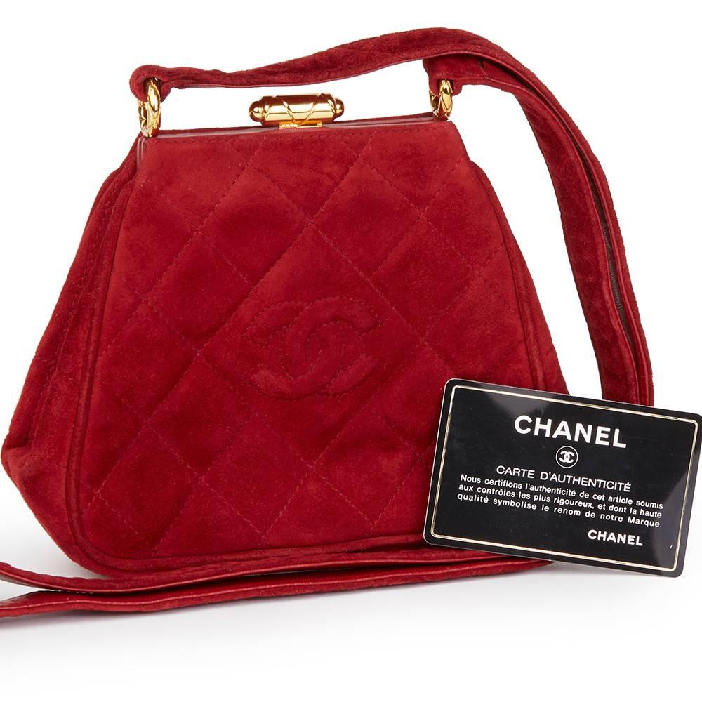 1993 Chanel Red Quilted Velvet Timeless Frame Bag  4