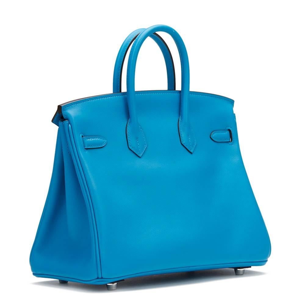Women's 2017 Hermes Blue Zanzibar Swift Leather Birkin 25cm Bag