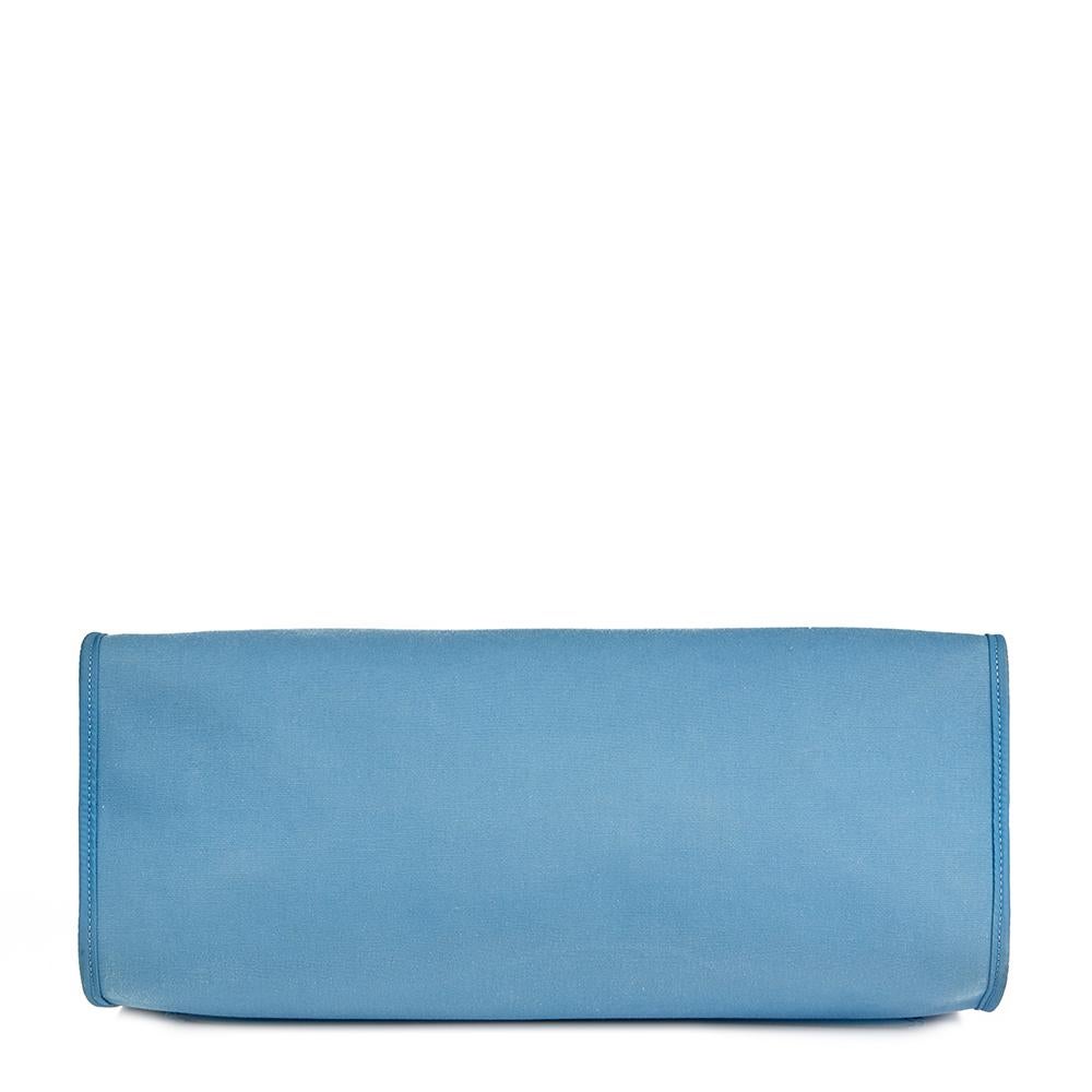Blue 2011 Hermes Vache Hunter Cowhide Leather & Bleu Natural Canvas Herbag Zip 39