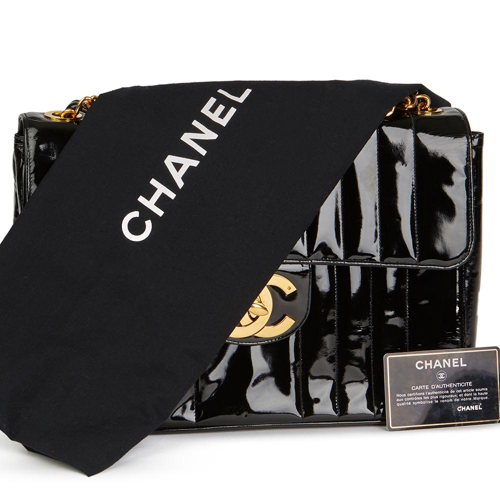 1994 Chanel Black Vertical Quilted Patent Leather Vintage Jumbo XL Flap Bag 3