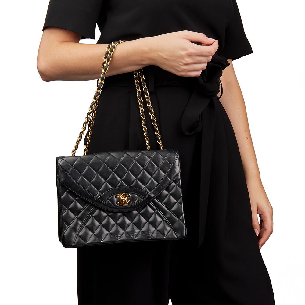 Circa 1990 Chanel Black Quilted Lambskin Vintage Classic Single Flap Bag 6
