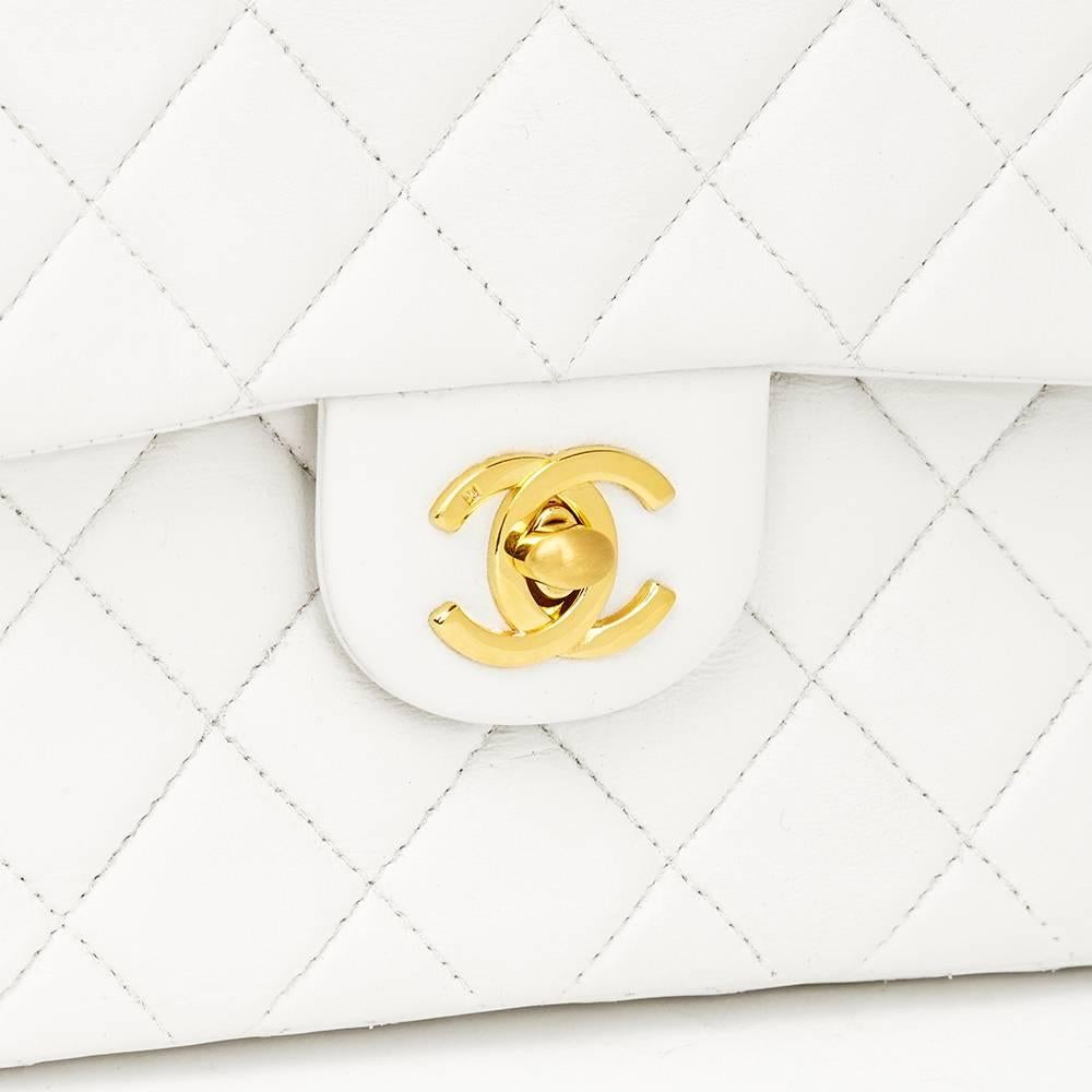 1990s Chanel White Quilted Lambskin Vintage Mini Flap Bag  1