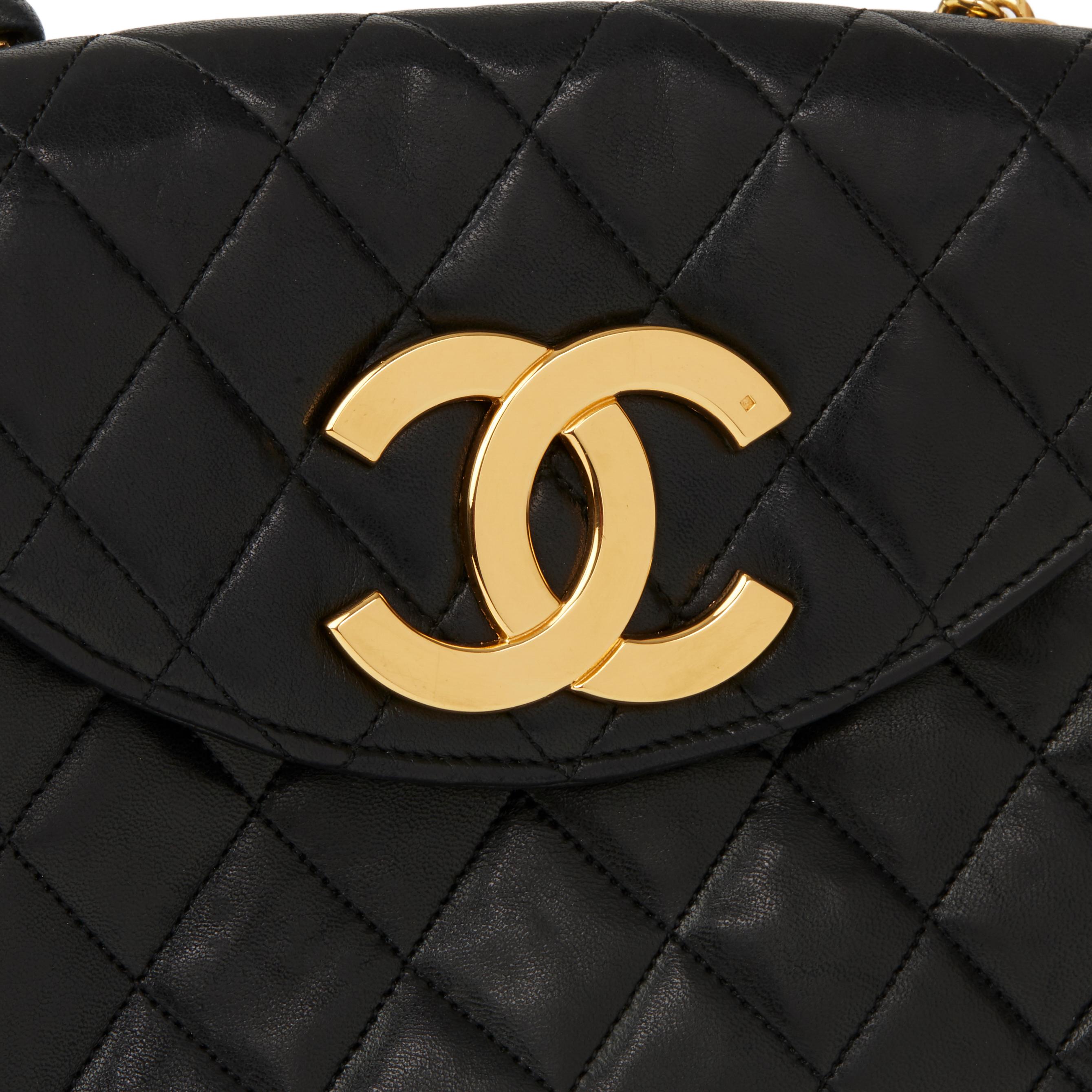 1990s Chanel Black Quilted Lambskin Vintage XL Classic Single Flap Bag 2