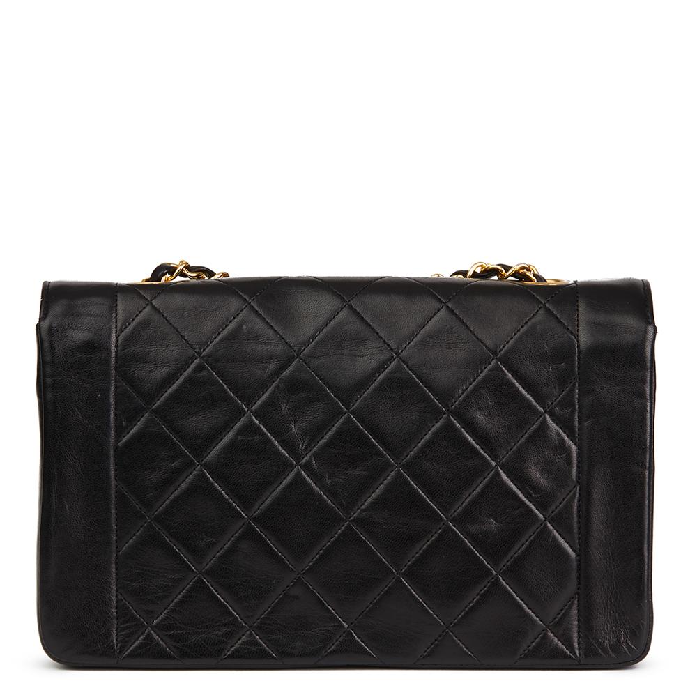 1990s Chanel Black Quilted Lambskin Vintage Medium Classic Diana Flap Bag In Excellent Condition In Bishop's Stortford, Hertfordshire