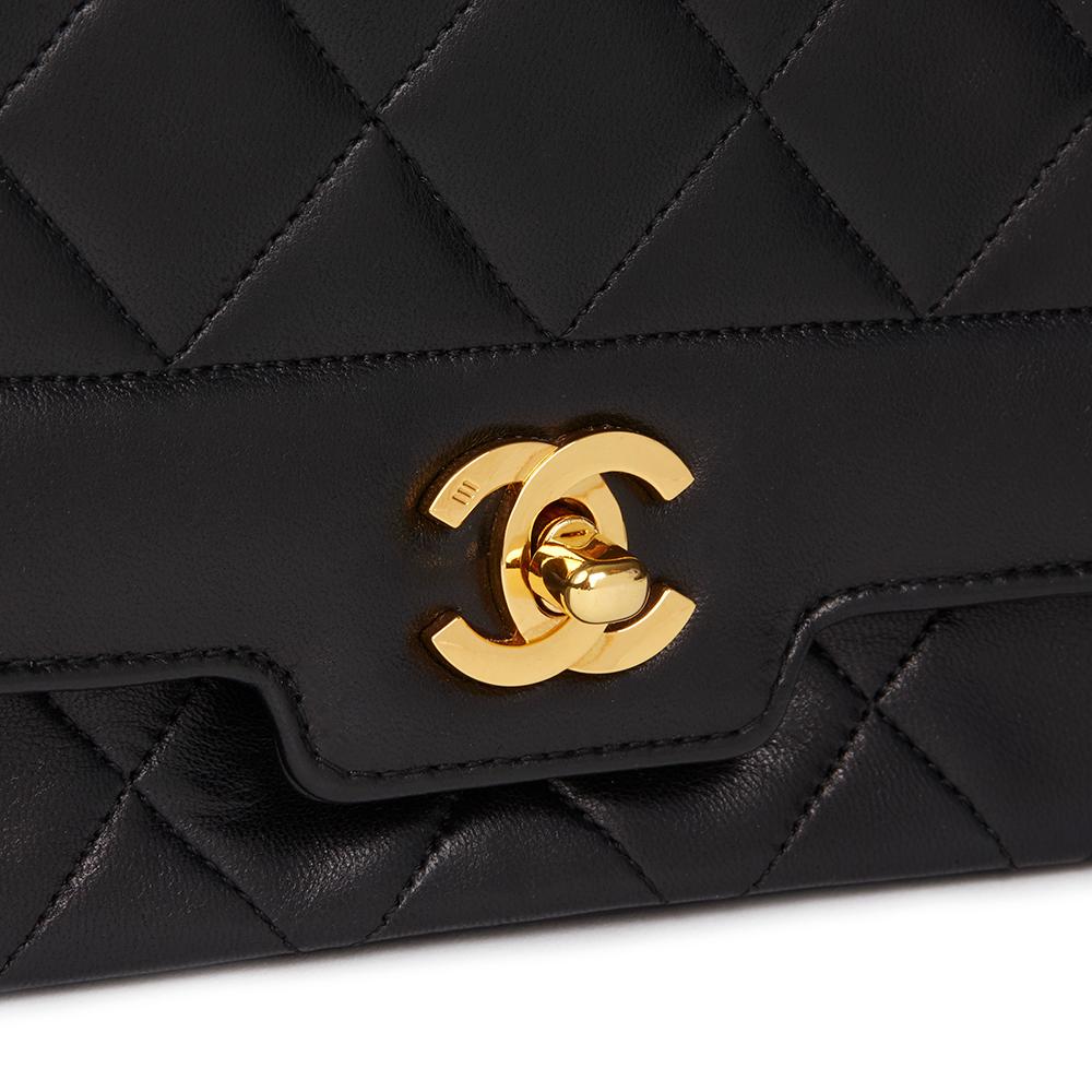 1990s Chanel Black Quilted Lambskin Vintage Medium Classic Diana Flap Bag 1