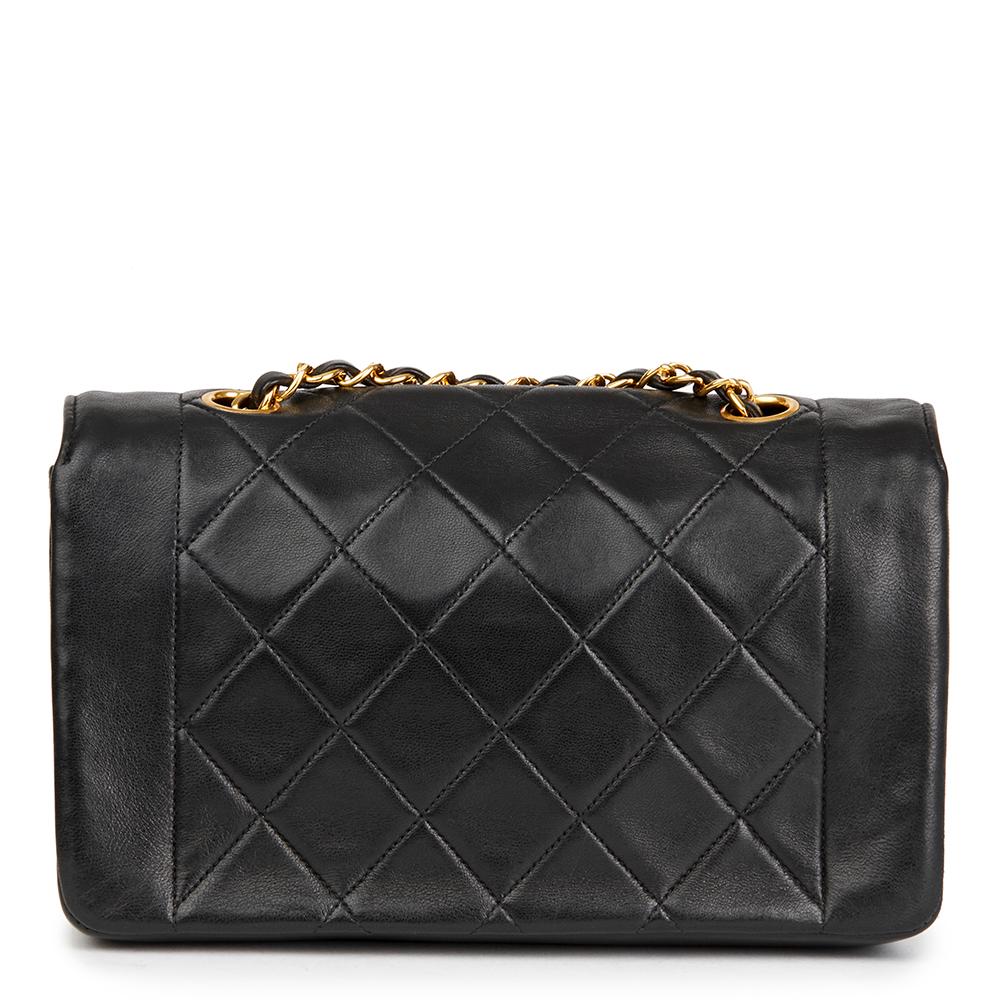 1990s Chanel Black Quilted Lambskin Vintage Small Diana Classic Single Flap Bag In Excellent Condition In Bishop's Stortford, Hertfordshire