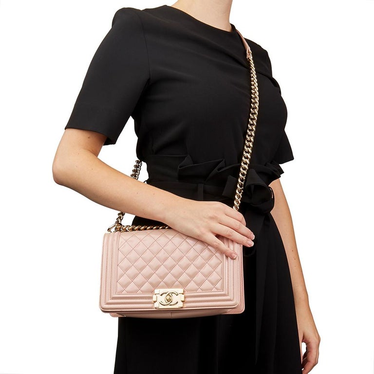 2017 Chanel Light Pink Quilted Iridescent Calfskin Leather Medium Le