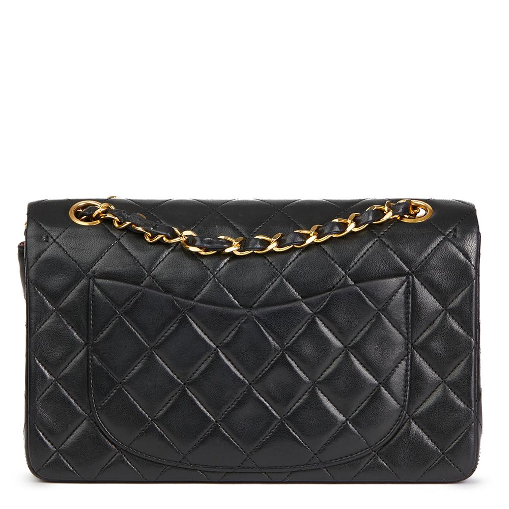 Women's 1980s Chanel Black Quilted Lambskin Vintage Small Classic Double Flap Bag