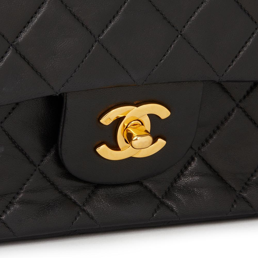 1990s Chanel Black Quilted Lambskin Vintage Medium Classic Double Flap Bag 2