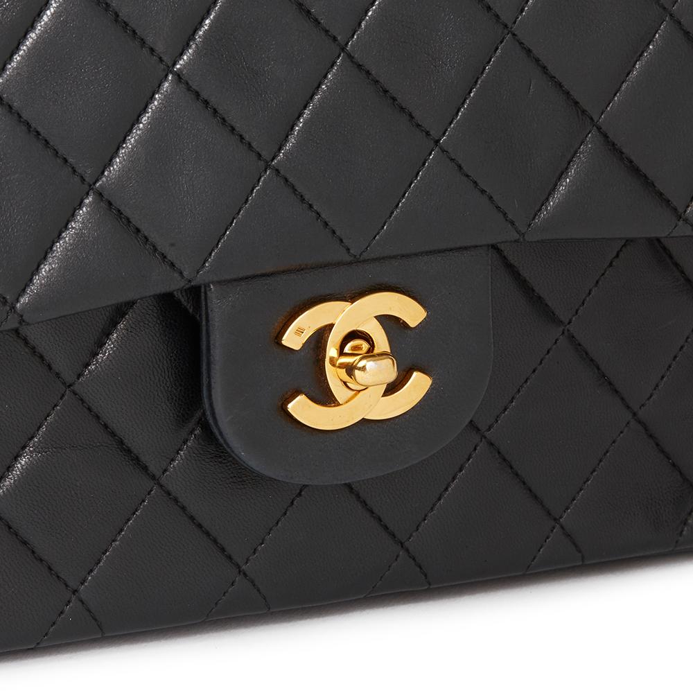 1990s Chanel Black Quilted Lambskin Vintage Medium Classic Double Flap Bag 2