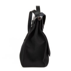 2015 Hermes Black Vache Hunter Cowhide Leather & Canvas Herbag Zip 39