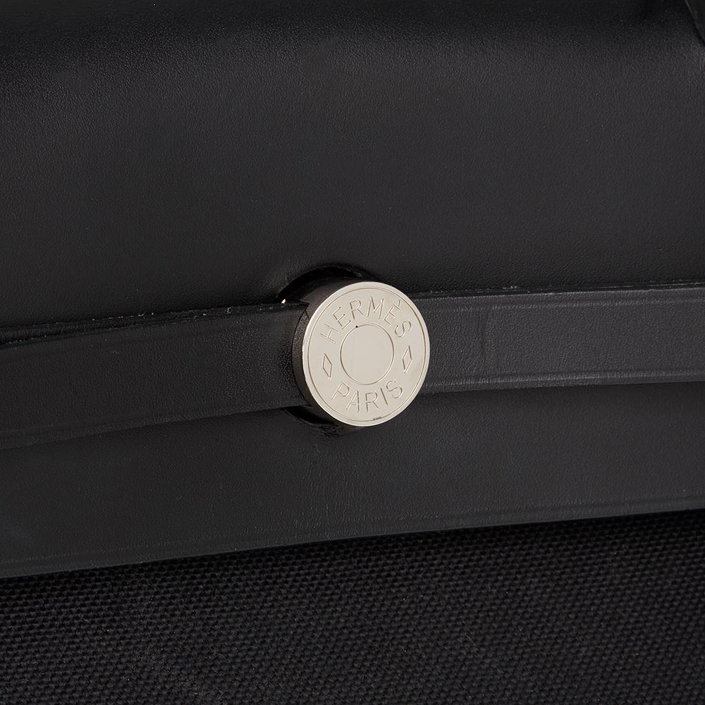 2015 Hermes Black Vache Hunter Cowhide Leather & Canvas Herbag Zip 39 2