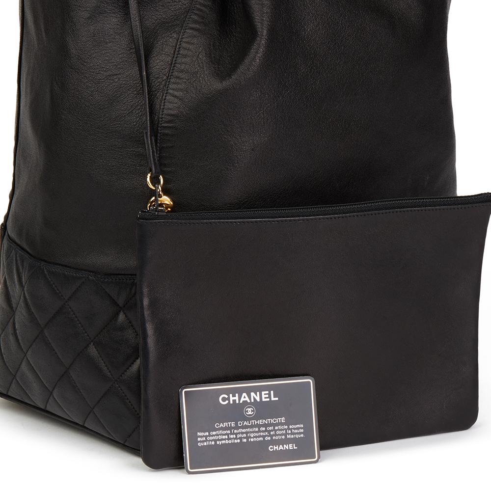 1990s Chanel Black Quilted Lambskin Vintage Timeless Backpack 6