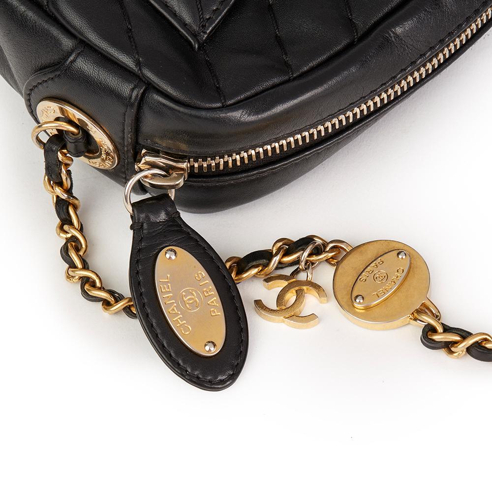2010s Chanel Black Chevron Quilted Calfskin Leather Mini Medallion Charm Camera  2