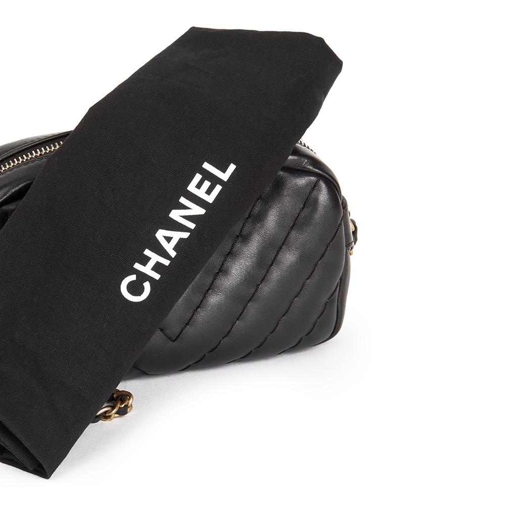 2010s Chanel Black Chevron Quilted Calfskin Leather Mini Medallion Charm Camera  6