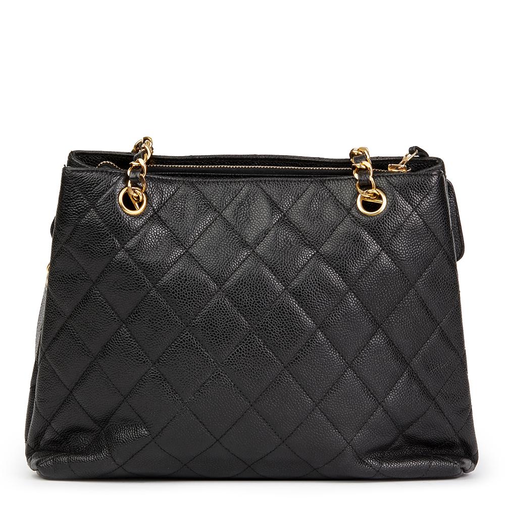Women's 1990s Chanel Black Quilted Caviar Leather Vintage Classic Shoulder Bag