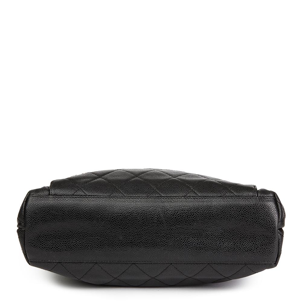 1990s Chanel Black Quilted Caviar Leather Vintage Classic Shoulder Bag 1