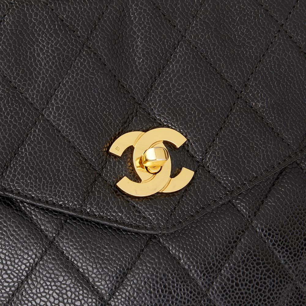 1990s Chanel Black Quilted Caviar Leather Vintage Classic Shoulder Bag 2