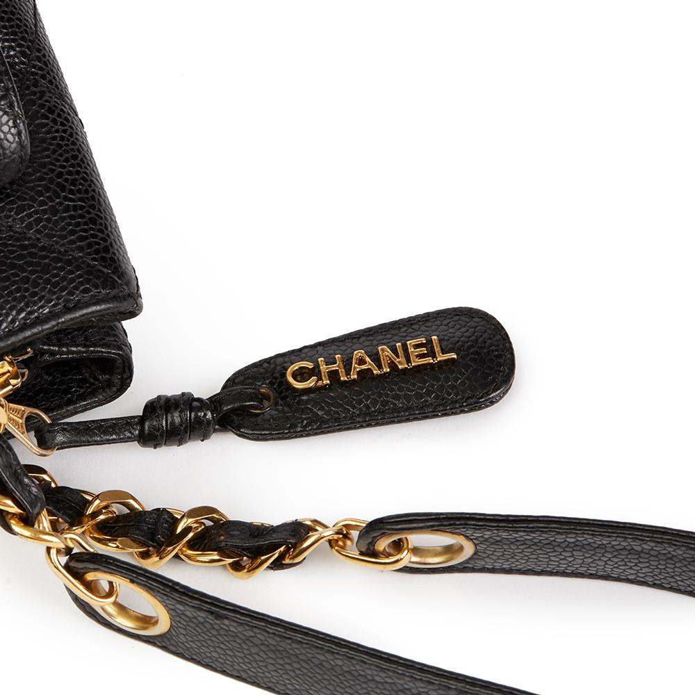 1990s Chanel Black Quilted Caviar Leather Vintage Classic Shoulder Bag 3