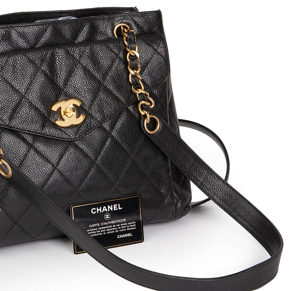 1990s Chanel Black Quilted Caviar Leather Vintage Classic Shoulder Bag 6
