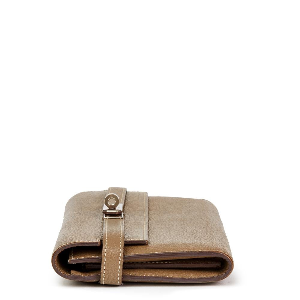 Brown 2009 Hermes Etoupe Chevre Mysore Kelly Long Wallet