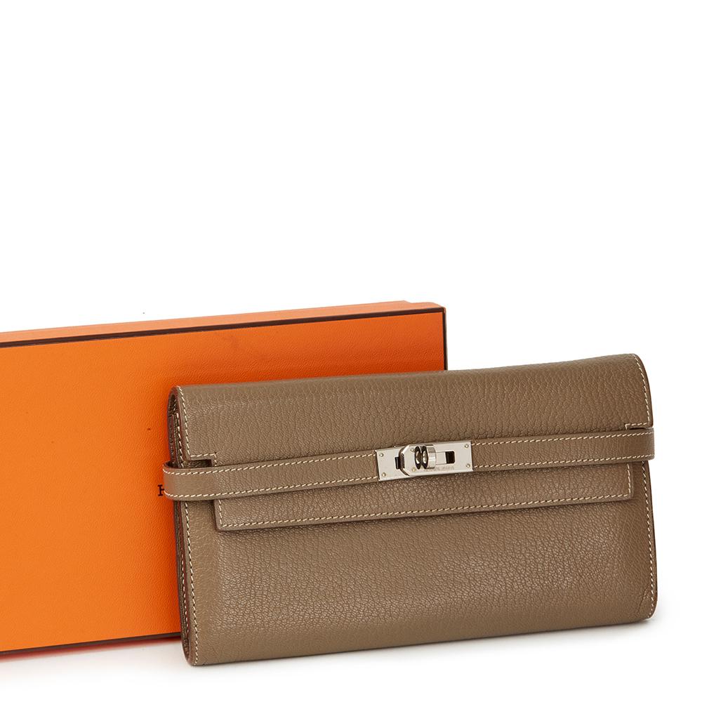 2009 Hermes Etoupe Chevre Mysore Kelly Long Wallet 5