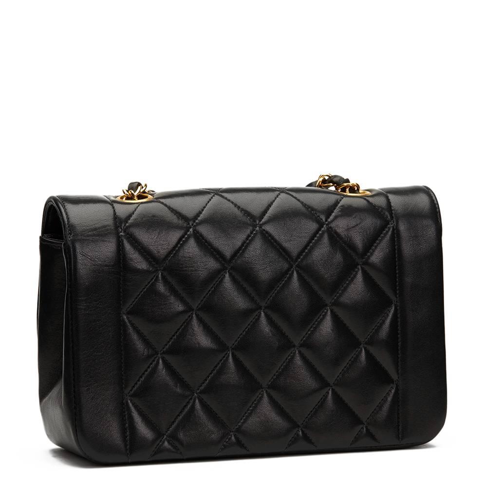 1996 Chanel Black Quilted Lambskin Vintage Small Diana Classic Double Flap Bag 1