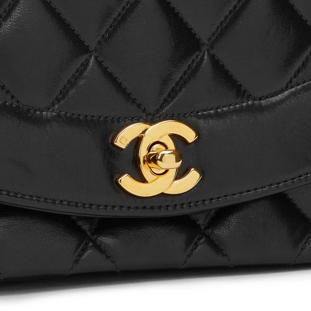 1996 Chanel Black Quilted Lambskin Vintage Small Diana Classic Double Flap Bag 3