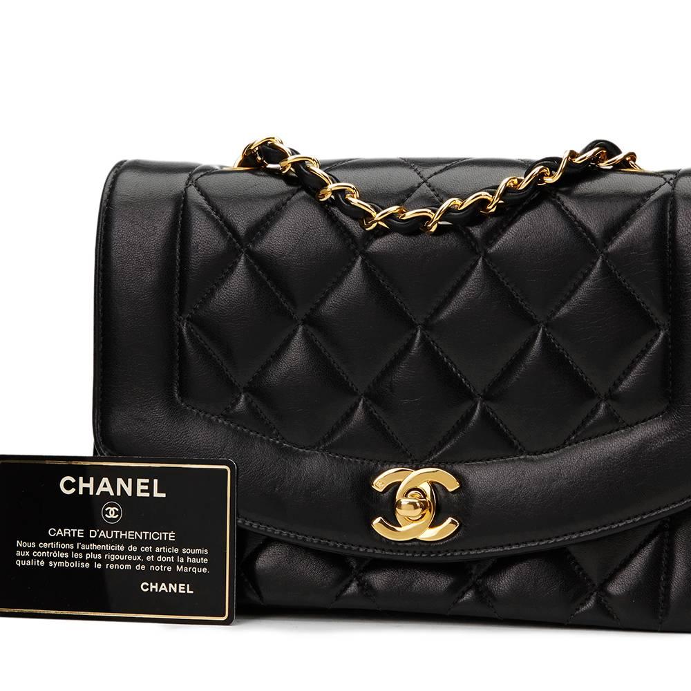 1996 Chanel Black Quilted Lambskin Vintage Small Diana Classic Double Flap Bag 6
