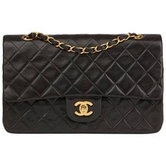 1997 Chanel Black Quilted Lambskin Vintage Small Classic Double Flap Bag 