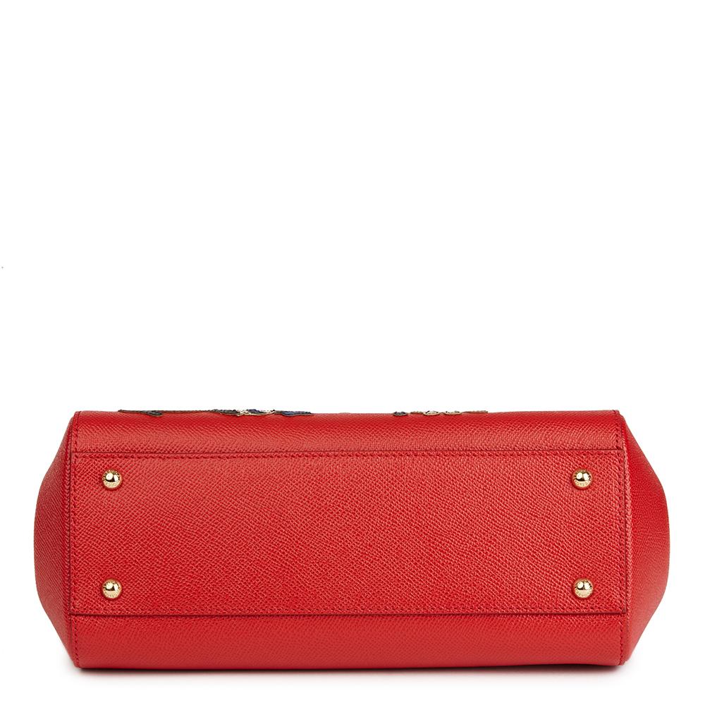 Women's Dolce & Gabbana Red Beaded Dauphine Leather DG Family Patch Medium Sicily, 2018