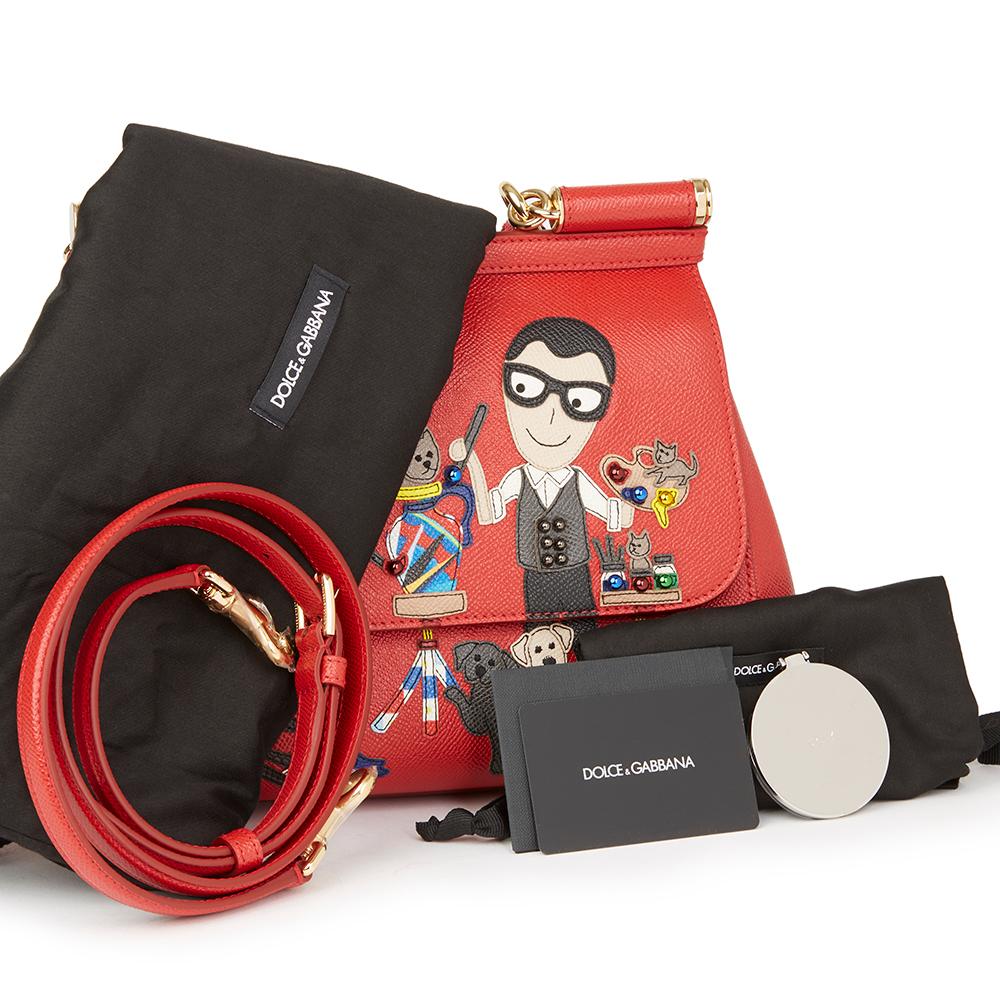 Dolce & Gabbana Red Beaded Dauphine Leather DG Family Patch Medium Sicily, 2018 5