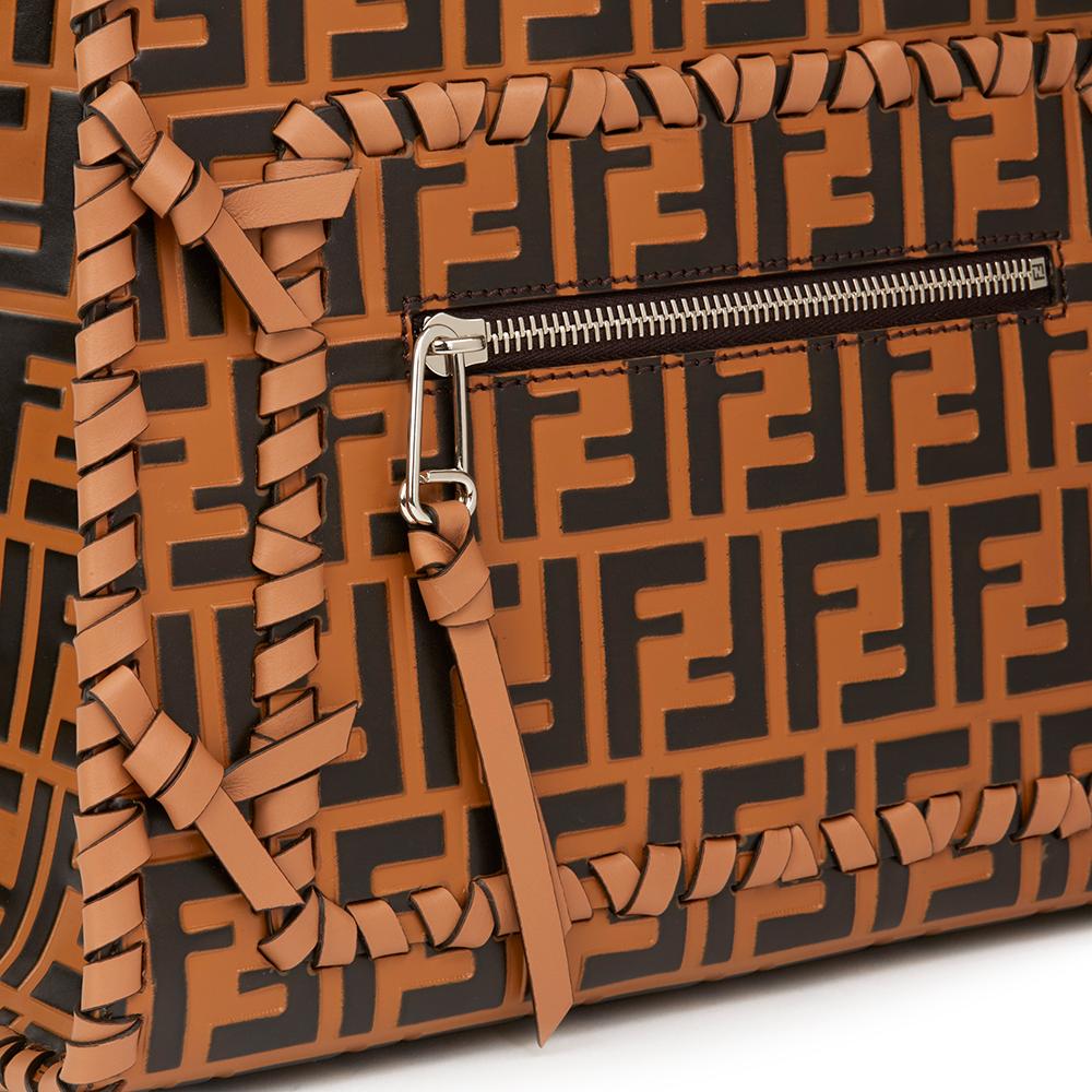Women's Fendi Brown Embossed Monogram Calfskin Leather Whipstitch Small Runaway Bag